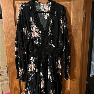 American Rag Black Floral Long Sleeve Dress